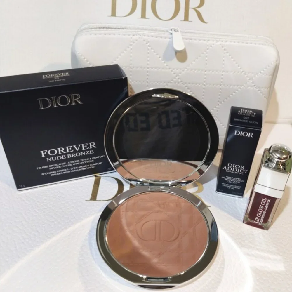 Dior Beauty Bronzer (5A03), Lip Oil (4C01), Cannage Pouch, Bundle of 7, NEW